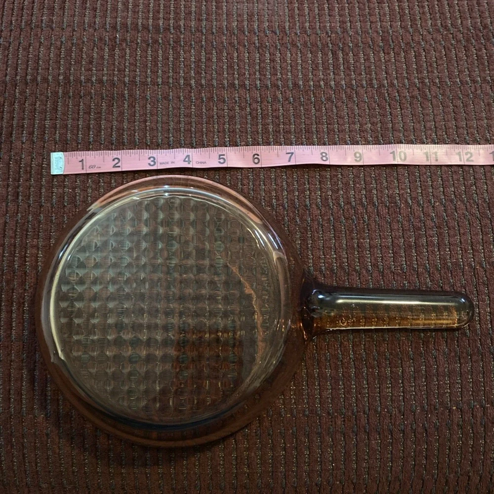 CORNING VISION FRANCE AMBER GLASS WAFFLE BOTTOM SAUTÉ PAN SKILLET NO LID